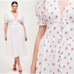 NWT Hill House Sabrina Red and White Puff Sleeve Sundress